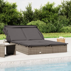 Sunbed Grey PE Rattan, Powder-Coated Steel Double Folda...