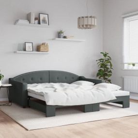 Daybed With Trundle Light Gray Polyester, metal, wood, ...