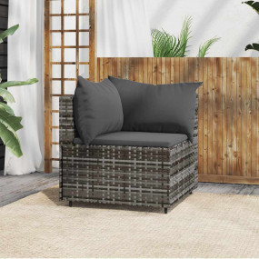 Patio Corner Sofa Gray PE Rattan Medium Adjustable Feet