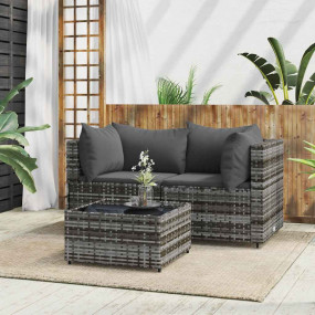 Patio Lounge Set Grey PE rattan, powder-coated steel, t...