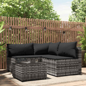 Patio Lounge Set Grey Poly Rattan Medium Adjustable Fee...