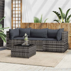 Patio Lounge Set Gray PE rattan, powder-coated steel, t...
