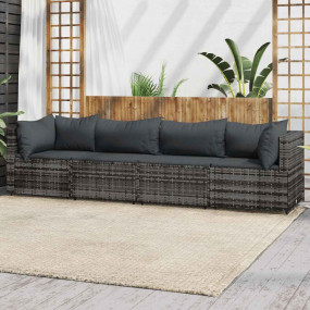 Patio Lounge Set Gray PE rattan, powder-coated steel, p...