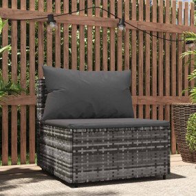 Patio Middle Sofa Grey PE rattan, powder-coated steel, ...