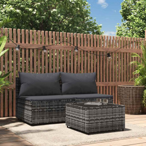 Patio Lounge Set Grey PE rattan Compact Adjustable Feet