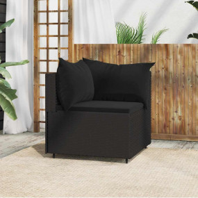 Patio Corner Sofa Black PE Rattan, Powder-coated Steel,...