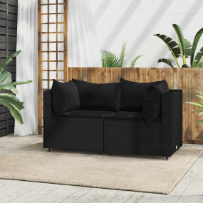 Patio Corner Sofa Black PE rattan Standard Adjustable F...