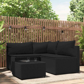 Patio Lounge Set Black PE rattan Adjustable Feet Patio ...