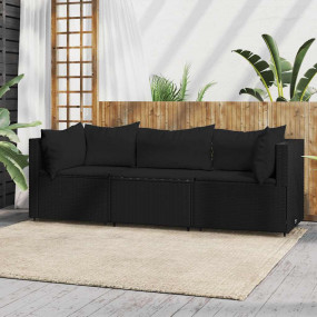 Patio Lounge Set Black PE rattan, powder-coated steel, ...