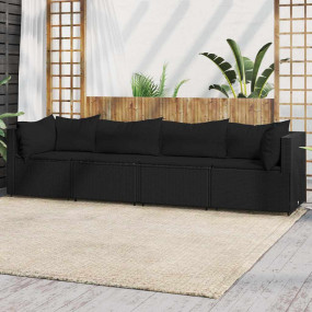 Patio Lounge Set Black PE Rattan Large Adjustable Feet
