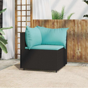 Patio Corner Sofa Black, Water Blue PE rattan Medium