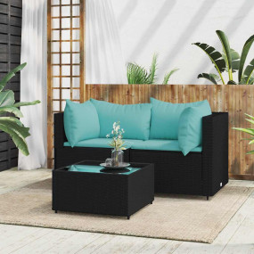 Patio Lounge Set Black, Water blue