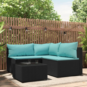 Patio Lounge Set Black with water blue cushions