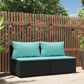Patio Middle Sofa Black PE rattan Medium Adjustable Fee...