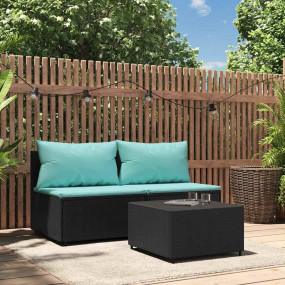 Patio Lounge Set Black PE rattan, powder-coated steel, ...