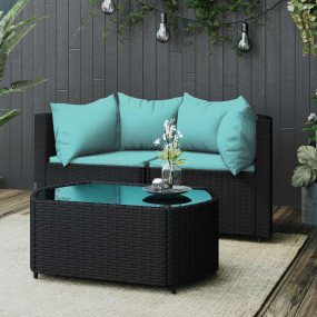 Patio Lounge Set Black, Water blue