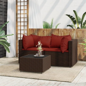 Patio Lounge Set Brown Poly Rattan Compact Adjustable F...