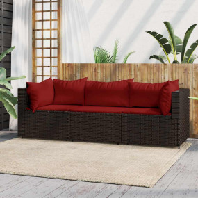 Patio Lounge Set Brown PE Rattan, Powder-Coated Steel, ...