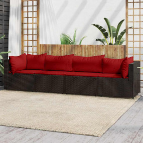 Patio Lounge Set Brown with cinnamon red cushions