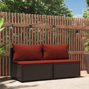 Patio Middle Sofa Brown PE rattan, coated steel, fabric...
