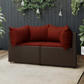 Patio Corner Sofa Brown and cinnamon red