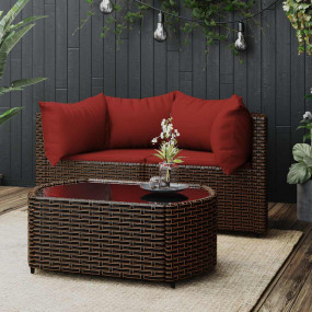 Patio Lounge Set Brown PE rattan, powder-coated steel, ...