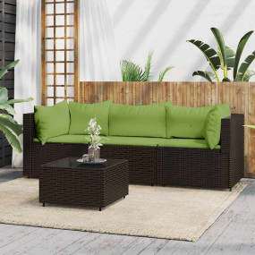 Patio Lounge Set Brown with Green Cushions