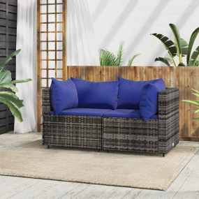 Patio Corner Sofa Gray Poly Rattan, Powder-Coated Steel...