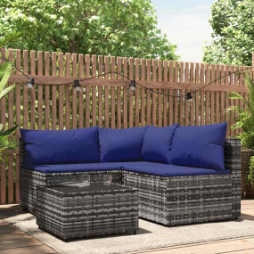 Patio Lounge Set Gray PE Rattan Medium Adjustable Feet