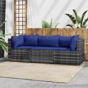 Patio Lounge Set Gray with dark blue cushions