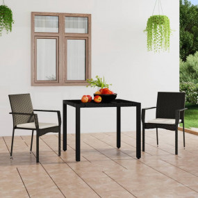 Garden Chair Set of 2 Black Poly Rattan, Powder-Coated ...