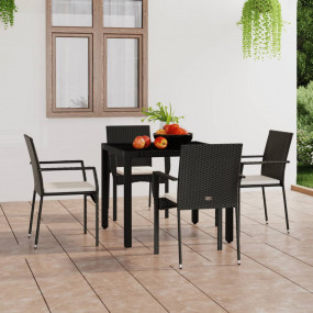 Garden Chair Set of 4 Black frame, Cream white cushion ...