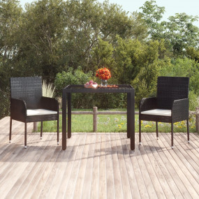 Garden Table With Glass Top Black Poly rattan with temp...