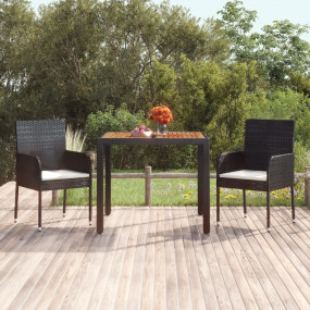 Garden Table With Wooden Top Black Poly rattan
