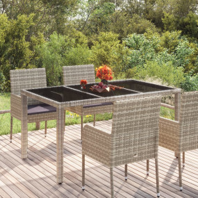 Garden Table With Glass Top Grey PE rattan 59.1 x 35.4 ...