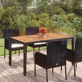 Garden Table With Wooden Top Black