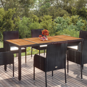 Garden Table With Wooden Top Black Poly rattan Large Du...