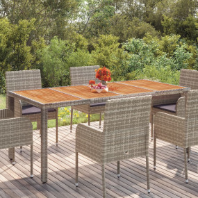 Garden Table With Wooden Top Grey PE rattan Large Durab...
