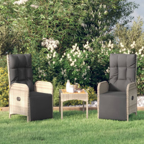 Garden Reclining Chair Set of 3 Grey
