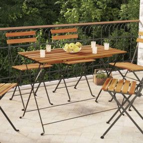 Folding Bistro Table Natural wood and black Solid Acaci...
