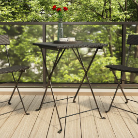 Folding Bistro Table Black PE rattan, powder-coated ste...