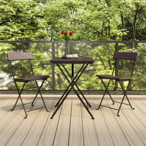 Folding Bistro Chair Set of 2 Brown PE rattan, powder-c...
