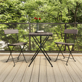 Folding Bistro Chair Set of 2 Grey Poly Rattan, Powder-...