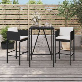 Garden Bar Set Black PE Rattan Medium Footrest Garden B...