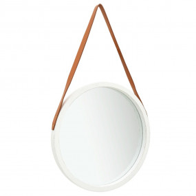 Wall Mirror White, Brown Faux Leather, Paulownia Wood, ...