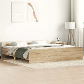 Bed Frame Sonoma oak Engineered wood, solid pine wood, ...