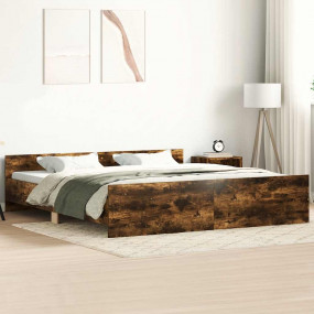 Bed Frame Smoked Oak Engineered wood, Solid pine wood, ...