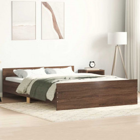 Bed Frame Brown Oak Engineered wood Full Modern Bed Fra...