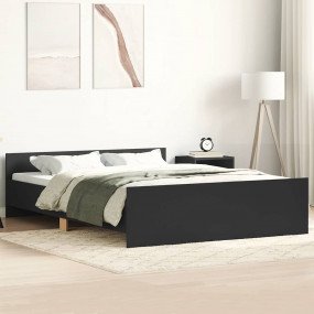Bed Frame Black Engineered wood, solid pinewood, plywoo...