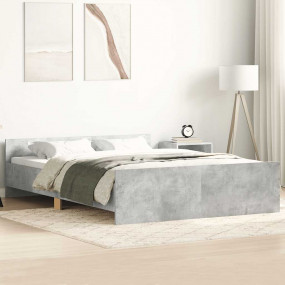 Bed Frame Concrete Gray Engineered wood, solid pinewood...